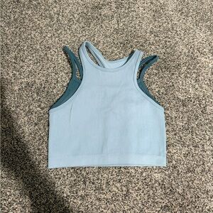 FP Movement by Free People Light Blue & Teal Ribbed Racerback Tank Tops (2)